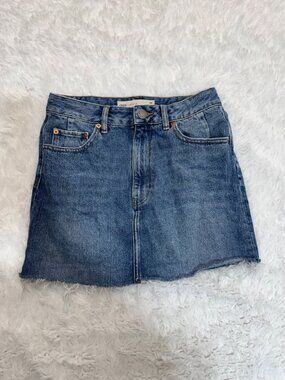 ASOS Denim Jean Skirt Distressed Mini Raw Hem Classic Western 4 Cotton Casual